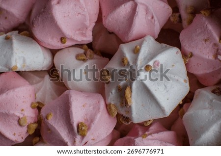 Flat lay composition, white and pink meringue