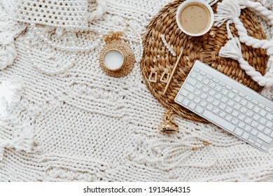 Flat lay fashionable female accessories on blanket. Top view fashion lifestyle beauty collage. Still life, workspace, blogger concept  - Powered by Shutterstock