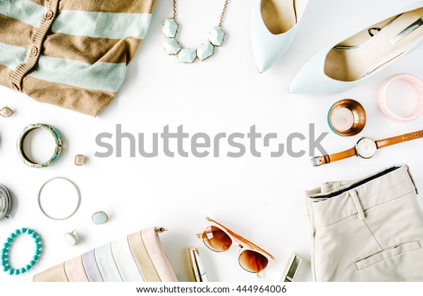 Flat Lay Feminini Clothes Accessories Collage Stock Photo 444964006 ...