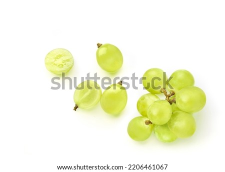 Flat lay of green grape on white background.