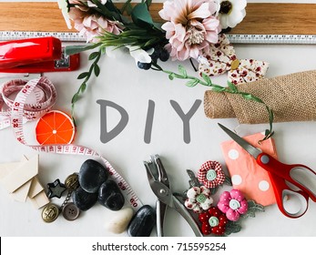 Flat Lay Hand Craft Materials With DIY Wording