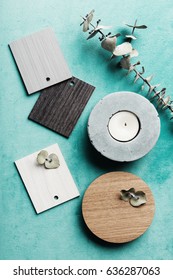 Flat lay interior decor objects for a color scheme mood board