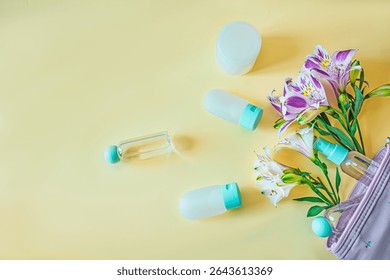 Colocación plana botellas cosméticas