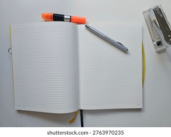 Flat Lay Open Notebook With Pen On Desk