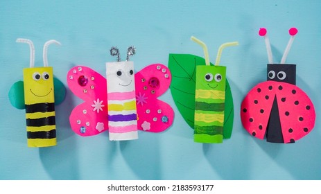 Flat Lay Papercraft Project Colorful Bugs Stock Photo 2183593177 ...