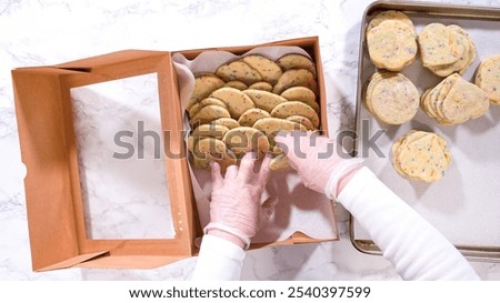 Similar – Image, Stock Photo Woman carefully cutting paper design in studio
