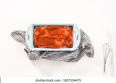 Flat Lay. Preparing A Classic Beef Meatloaf Recipe.