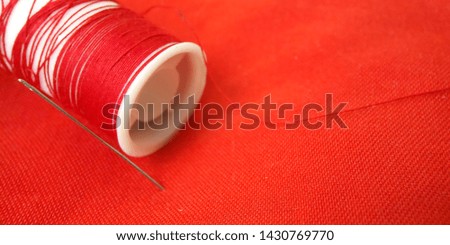 Flat Lay, Red Fabric with Needle and Thread, for White Background, backdrop, etc