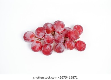 Flat lay of red grape isolated on white.