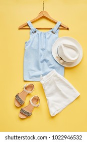 Flat Lay Shot Of Female Summer Clothing