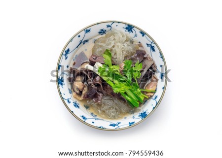 Flat lay for Soya noodles soup with chickencoop.
Vietnamese traditional food 