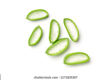 Flat lay (Top view) of Aloe vera sliced isolated on white background.
