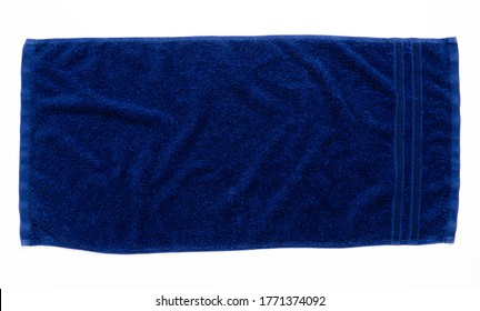 Flat Lay Top View Of Blue  Towel Mock Up Isolated On White Backg