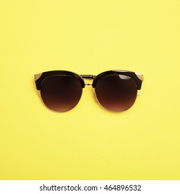 Flat Lay. Top View. Fashion Sunglasses On Pastel Background