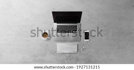 Similar – Image, Stock Photo desktop from above, copy space for text