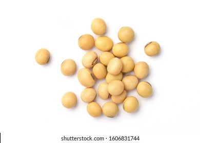 Flat lay (top view) Pile of Soybeans  isolated on white background.