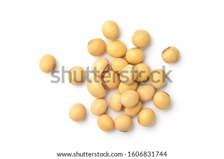 Flat lay (top view) Pile of Soybeans  isolated on white background.