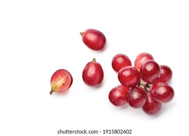 Flat lay (top view) of red grape on white background. - Shutterstock ID 1915802602