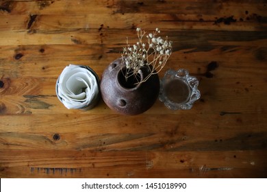 Flat lay view of a table top depicting a vintage themed bacground