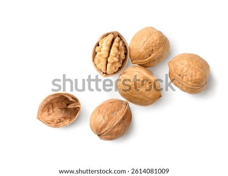 Flat lay of Walnuts isolated on white background. 