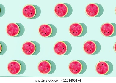 Flat lay watermelon sliced pattern with sun light on pastel blue
background. minimal summer concept - Powered by Shutterstock - Get 15% off with code: PIKWIZARD15