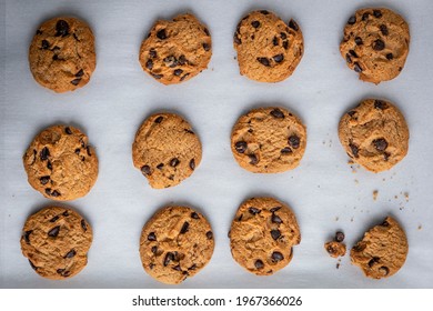 The Flat Lay Of Well-baked Mini Cookies With Chocolate Chips Rich Taste In A Tray