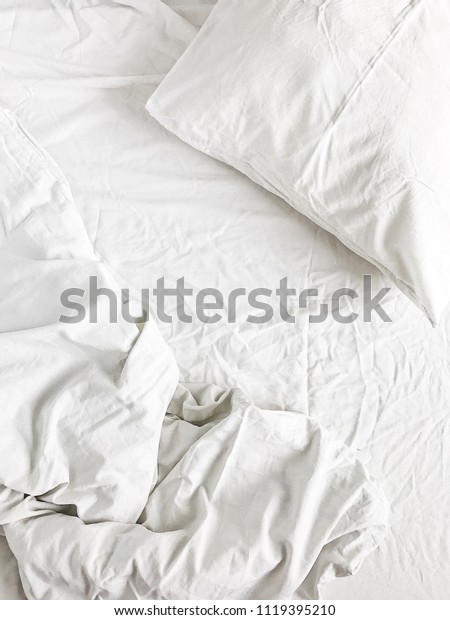 Flat Lay White Bed Pillows Blanket Stock Photo Edit Now 1119395210