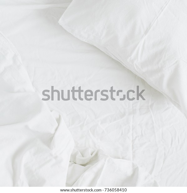 Flat Lay White Bed Pillows Blanket Stock Photo Edit Now 736058410