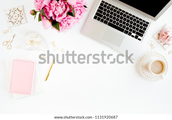 Flat Lay Womens Office Desk Female Stock Photo Edit Now 1131920687