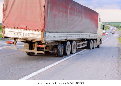 Flat Out And Damaged Wheeler Semi Truck Burst Tires By Highway Street In Rostov Region, Russia