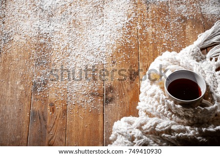 flat photo of mug and winter time 