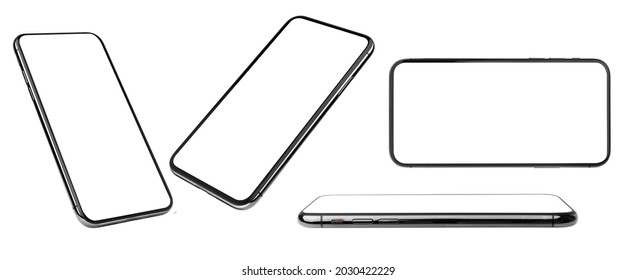 flat rays ,collection of black smartphone mockup blank screen isolated with clipping path on white background  - Shutterstock ID 2030422229