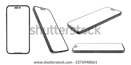 flat rays ,collection of black smartphone mockup blank screen isolated with clipping path on transparent background.
