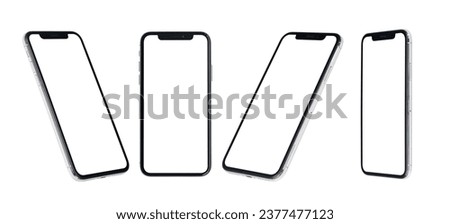flat rays ,collection of black smartphone mockup isolated with clipping path on transparent background.