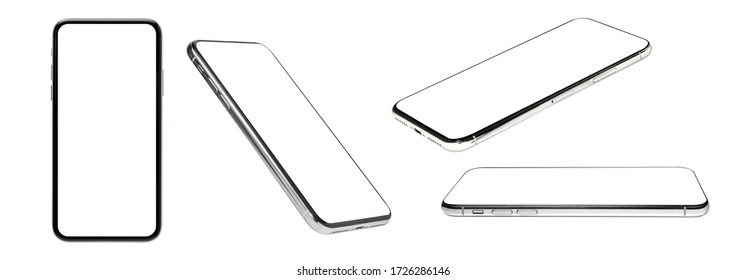 flat rays ,collection of smartphone mockup blank screen isolated with clipping path on white background  - Shutterstock ID 1726286146