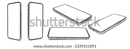 flat rays ,collection of smartphone mockup blank screen, mobile phone isolated with clipping path on white background 
