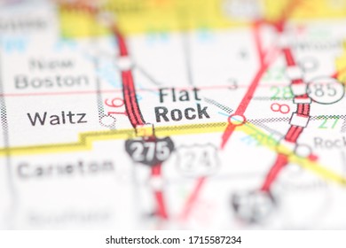 Flat Rock. Michigan. USA On A Geography Map.