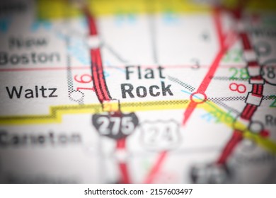 Flat Rock. Michigan. USA On A Geography Map.