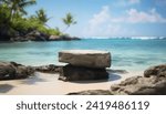 Flat rock podium on a tropical beach scene