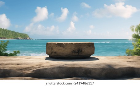 Flat rock podium on a tropical beach scene - Powered by Shutterstock