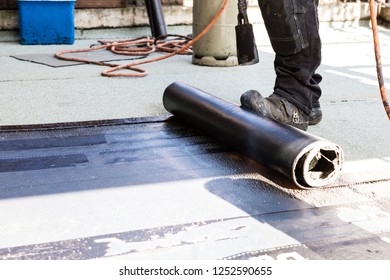 Flat Roof Installation Heating Melting Bitumen Stock Photo 1252590655 ...