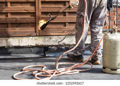 Flat Roof Installation Heating Melting Bitumen Stock Photo 1252592617 ...