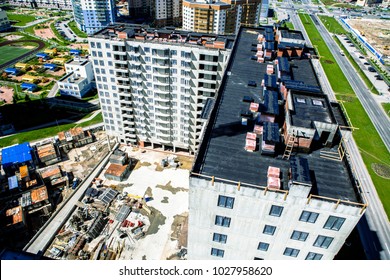 Flat Roof Top View. Building Construction