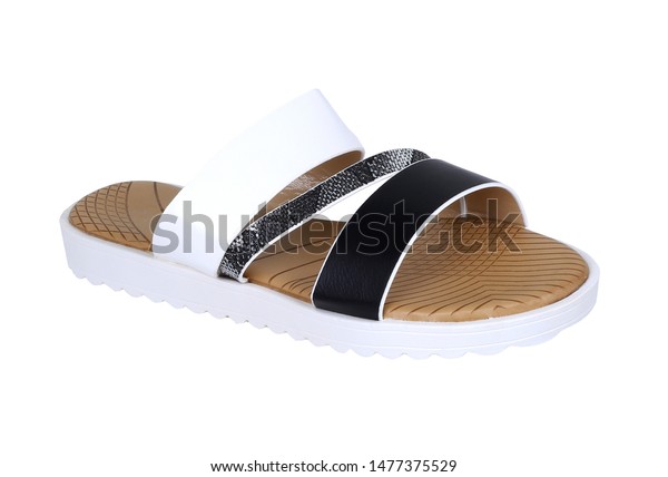 Flat Sole Black White Slippers Isolated 