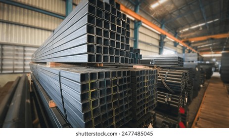 Flat steel pipe product group square pipe Construction steel products such as black steel pipes, image ideas, examples of steel products. - Powered by Shutterstock