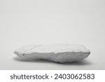 Flat stone pedestal, white template, banner background. Minimalism concept, empty podium display product, presentation scene
