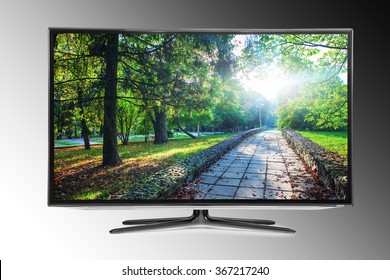 Flat Television On White Backgrounds Monitor Stock Photo 114396406