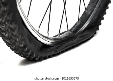 Flat Tire Bicycle Isolated On White Background