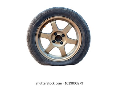 Flat Tire Isolated From White Background.