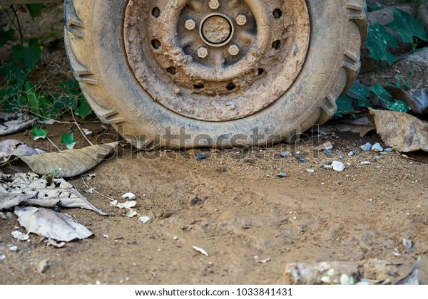 flat tire on the mud\
and rough terrain
